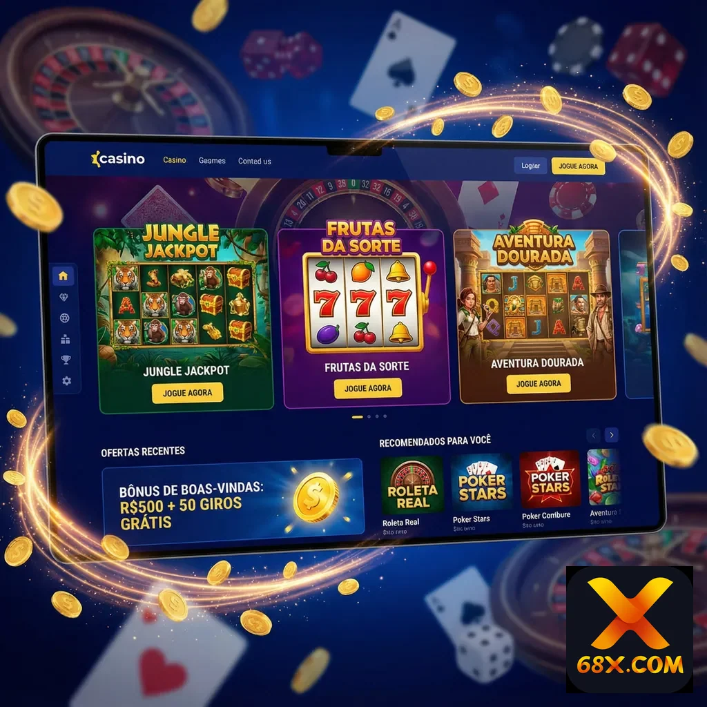 Ilustração de Explore o aplicativo cassino da 68x para experiências móveis